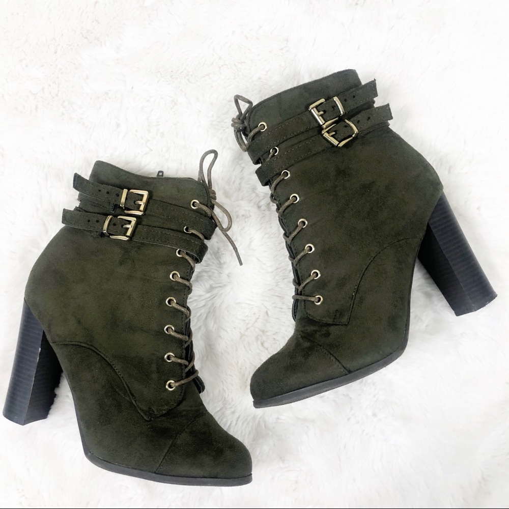 Green Faux Suede Heeled Boots Size 9